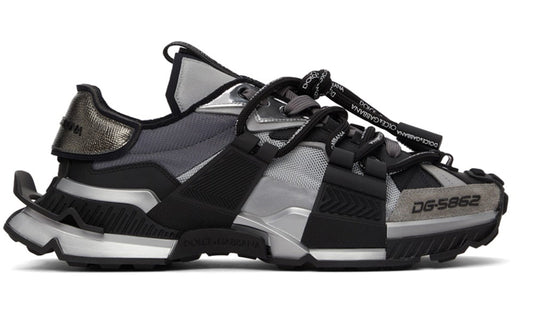 Dolce & Gabbana Black & Silver Mixed-Materials Space Sneakers